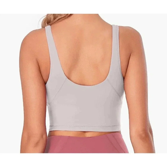 Womens Stretch Scoop Neck Sleeveless Padded Yoga Running Gym Crop Tank Medium - Picture 2 of 9